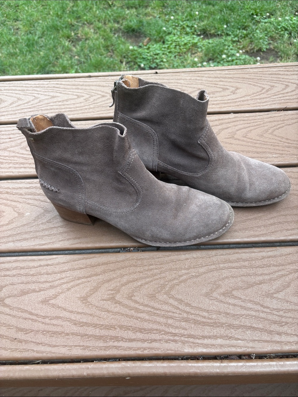 UGG Gray Suede Ankle Booties with Low Stacked Heel